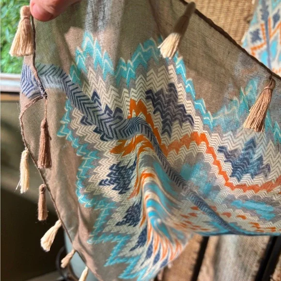 Vintage Women's Khaki and Blue Scarf-wraps,boho sheik - Picture 4 of 9